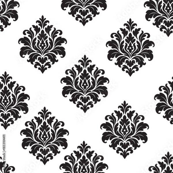 Obraz Elegant Black and White Damask Floral Motif Seamless Texture