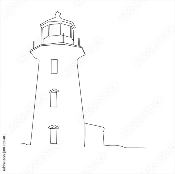 Obraz lighthouse. Lighthouse tower in one continuous line drawing