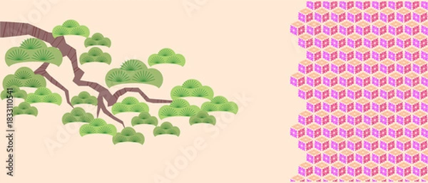 Obraz Traditional Japanese Art Background Pattern with cherry blossom, Sakura flowers, Chrysanthemum Vector  icon illustration for paper, cover, packages, clothing, kimono in vintage style