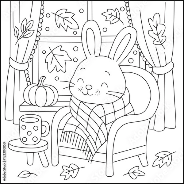 Obraz Cozy Autumn Rabbit Coloring Page
