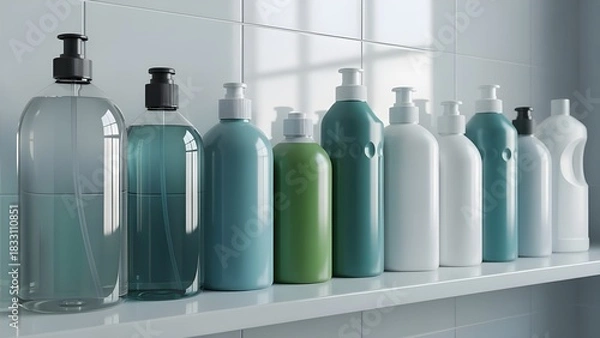 Fototapeta Sleek Modern Soap Pump Bottles