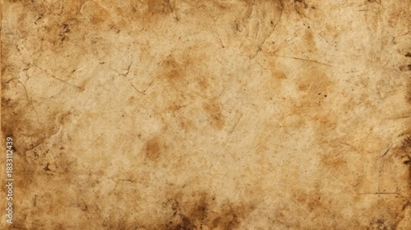 Obraz Textured damaged paper surface with dark brown stains and marks, aged vintage distressed background.