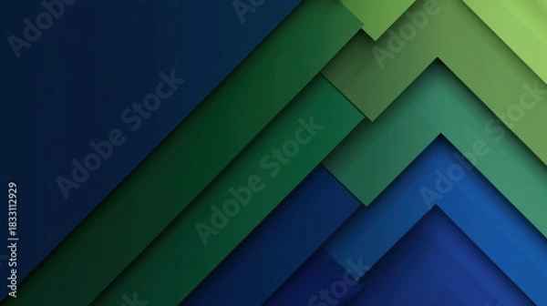 Obraz Abstract geometric composition featuring overlapping triangles in shades of deep blue and green,