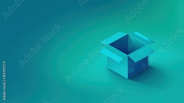 Obraz A minimalist three-dimensional blue box with slightly open flaps,