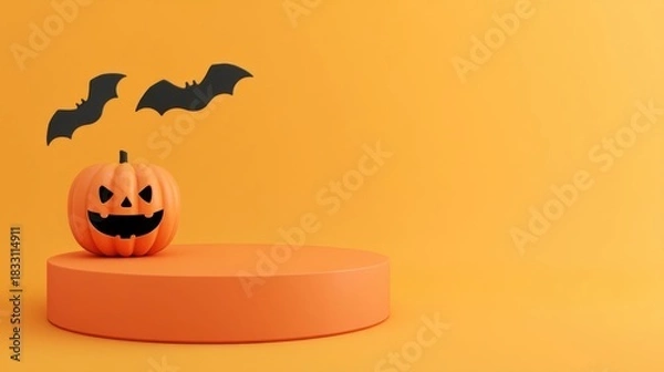 Obraz Halloween themed decorations featuring a carved jack o lantern with sharp teeth and triangular eyes,