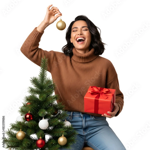 Obraz happy woman with christmas presents