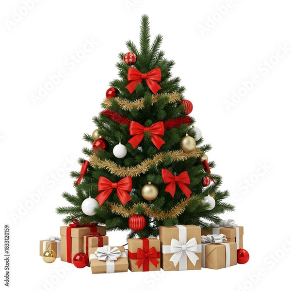 Obraz christmas tree with gifts isolated on white background