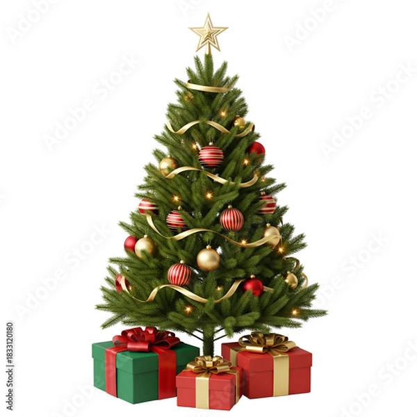 Obraz christmas tree with gift isolated on white background