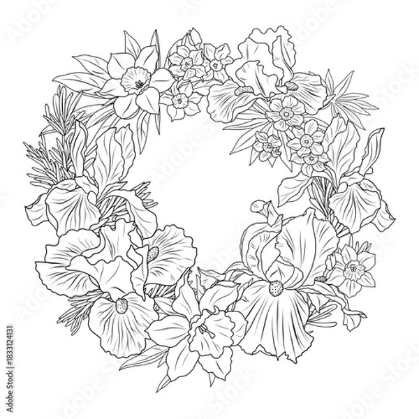 Obraz iris and daffodils Easter wreath2