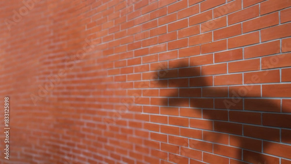Fototapeta Beautiful curve wall with red brick blocks pattern. Selective focus and copy space.
