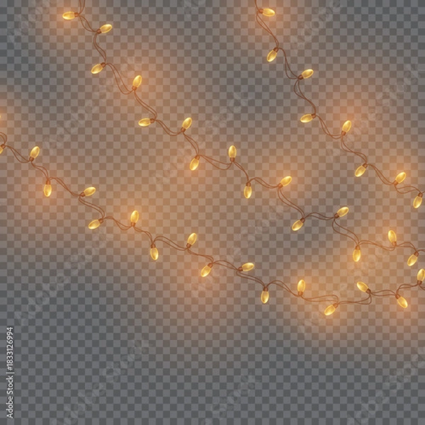 Fototapeta String of warm fairy lights on a soft semi-transparent background — subtle bokeh and glowing bulbs for overlays, festive scenes, and elegant web banners.