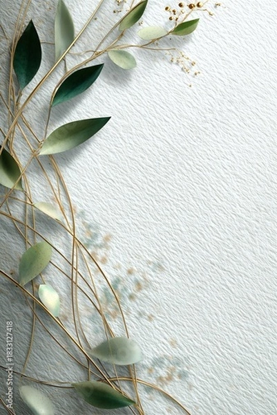 Obraz Elegant Greenery with Delicate Leaves and Twigs on a Textured White Background