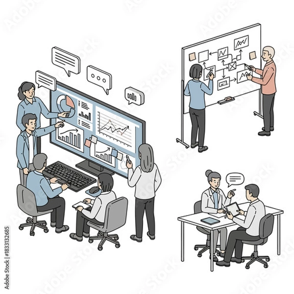 Fototapeta Team Collaboration and Data Analysis in a Modern Office Setting.