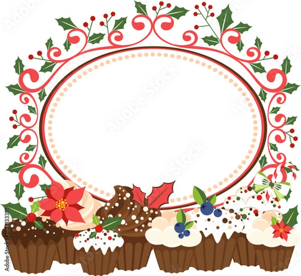 Obraz Christmas muffins with frame from winterberry