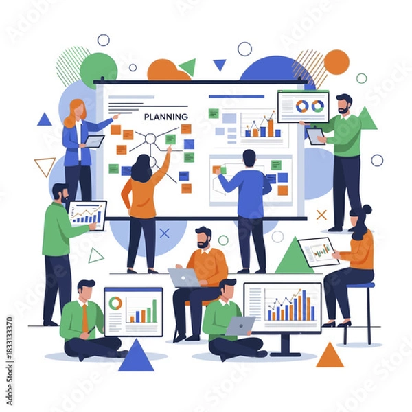 Fototapeta Team Collaboration and Planning Session Illustration.