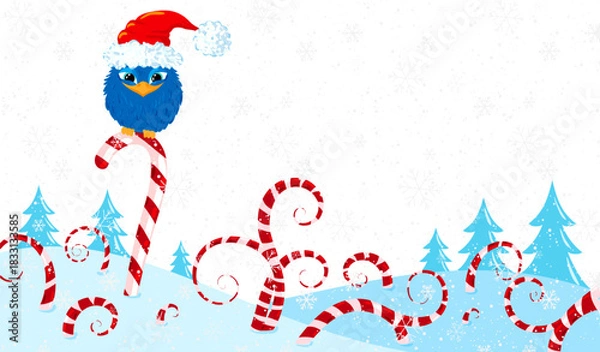 Obraz Christmas border with bird, cany cane and other winter elements.