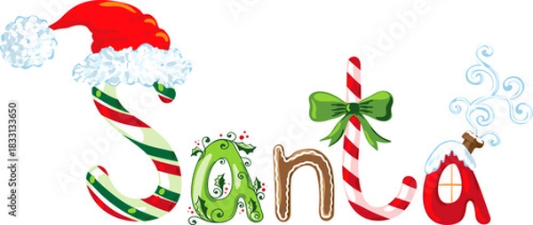 Obraz Santa. Vector isolated winter holiday text.