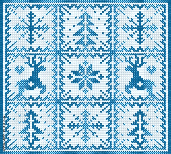 Obraz Winter or christmas knitted blue pattern with deers