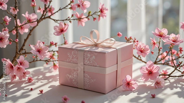 Obraz Box with pink cherry blossom