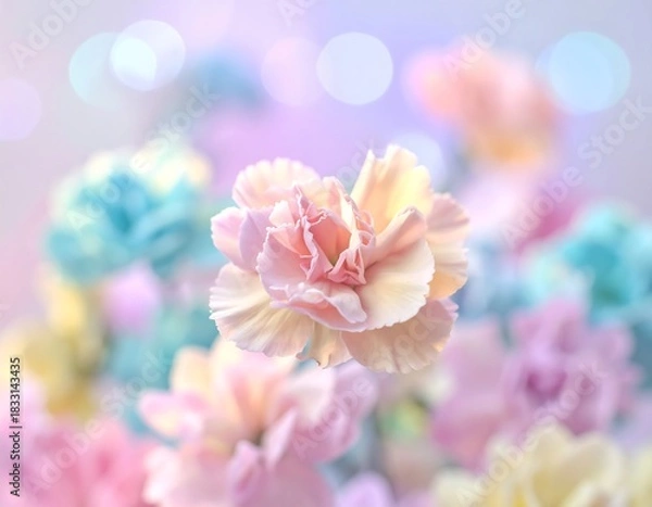 Obraz Dreamy pastel flowers soft-focus bokeh background, pink, blue, yellow, delicate petals