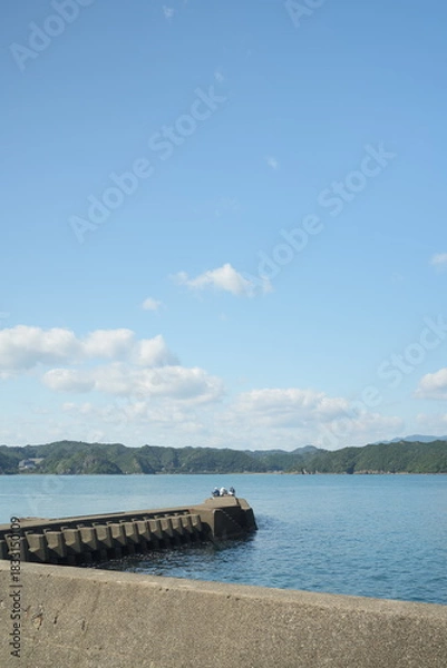 Obraz 堤防で釣りをする人々