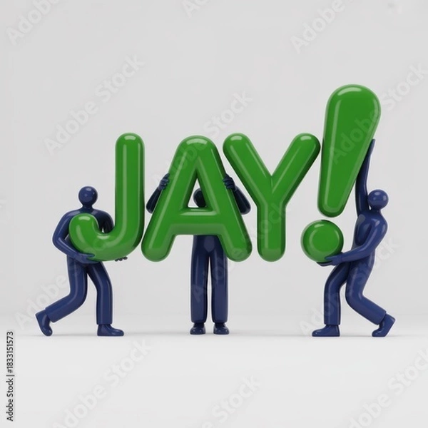 Obraz Three stylized 3d figures holding large green letters forming the word jay