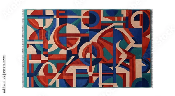 Obraz Modern geometric rug with colorful shapes isolated on transparent background