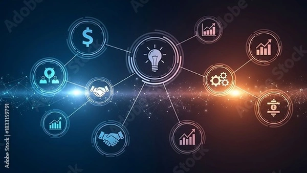 Fototapeta Digital Network Connecting Business Growth Concepts and Innovation Ideas