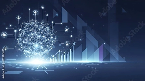 Fototapeta Global network connection, data analysis, and business growth concept. Abstract digital illustration representing technology, artificial intelligence, and innovation for future solutions