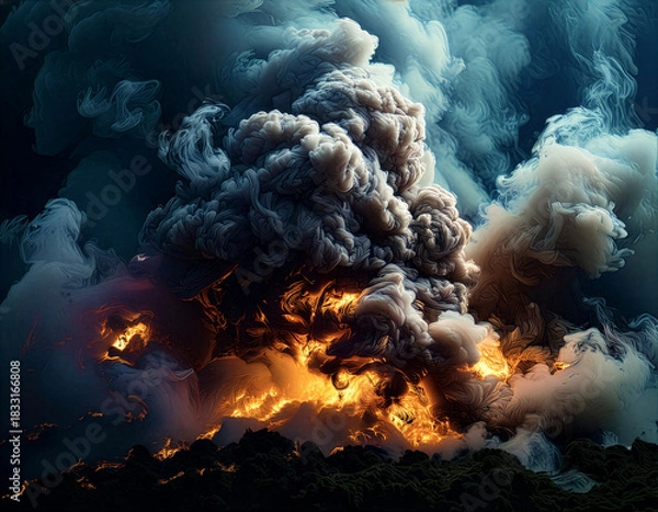 Obraz Dramatic Explosion with Heavy Smoke and Fire Glow