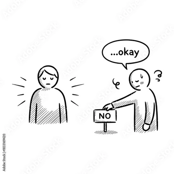 Fototapeta Monochrome Hand-Drawn Sketch Illustrating Reluctance and Rejection