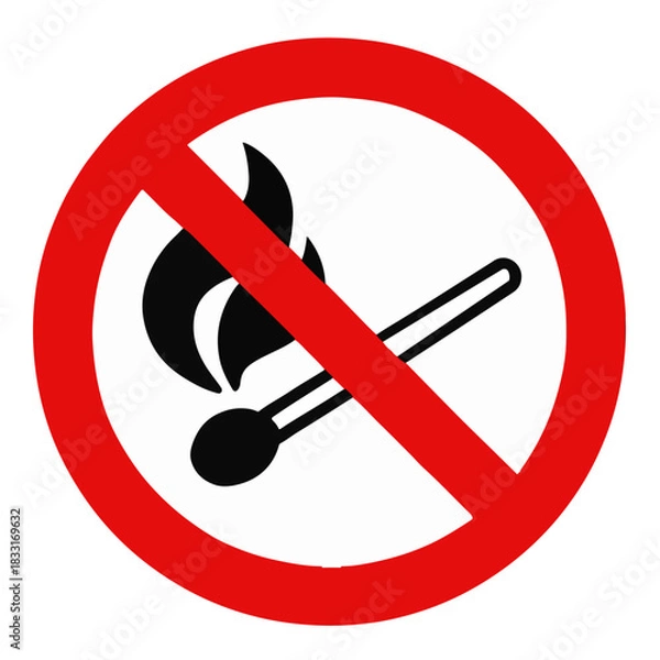Fototapeta No Open Flames Sign With Match And Fire prohibition