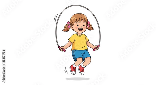 Fototapeta Energetic young girl engaged in rhythmic skipping rope activity with joyful expression