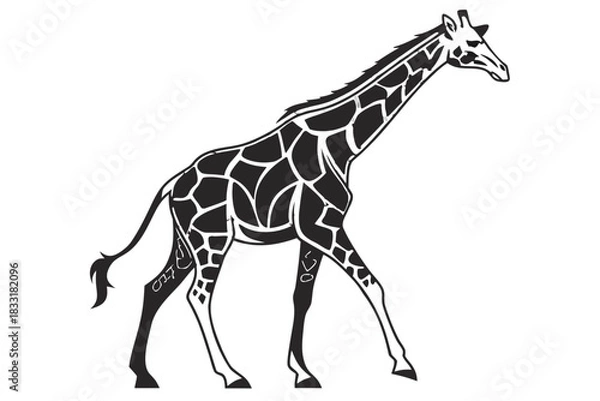 Fototapeta Stylized black and white giraffe illustration with unique pattern