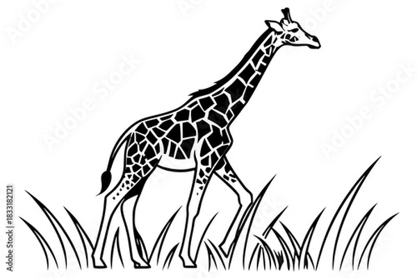 Fototapeta Abstract giraffe silhouette with cracked pattern on black background