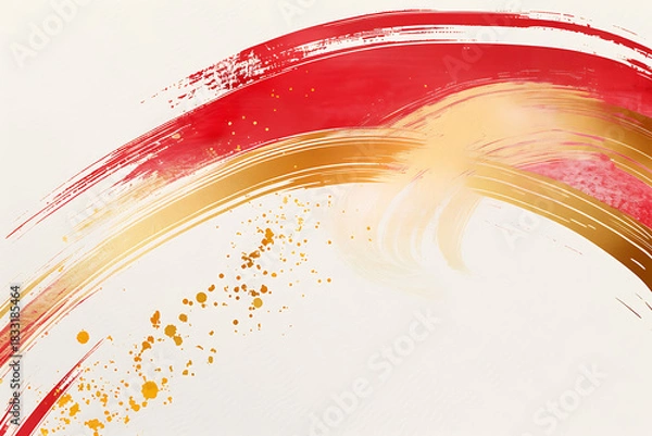 Obraz 赤と金の曲線が華やかに広がる装飾的ブラッシュアート背景