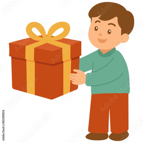 Obraz Illustration of Boy Holding Gift Box