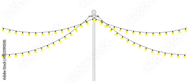Obraz String lights hanging from a pole isolated on transparent background for decoration