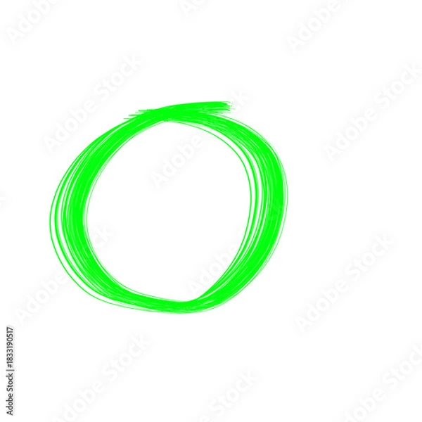 Obraz Green circle scribble isolated on transparent background, hand drawn with marker, sketch style