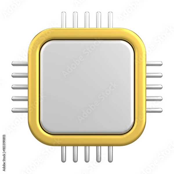 Obraz 3D microchip icon with clean technology processor design. 3D illustration.