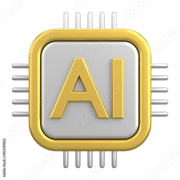 Obraz Technology AI chip icon with modern processor design. 3D illustration.