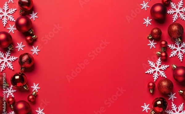 Obraz Colorful holiday border featuring snowflakes and baubles