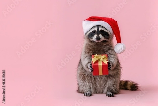 Obraz Charming raccoon in festive attire with soft lighting and surroundings