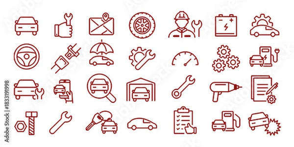 Fototapeta Vector monochrome car service line icon set