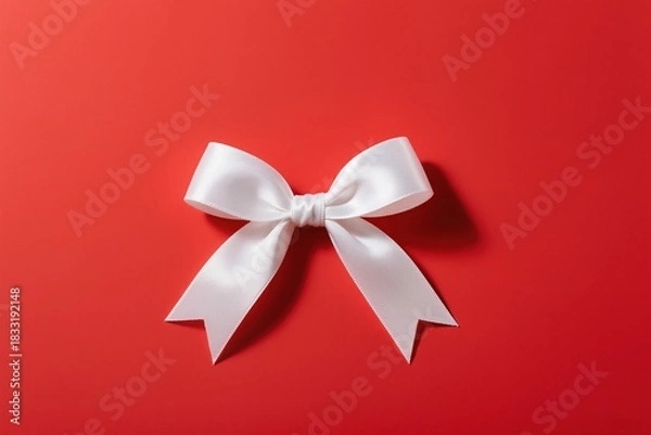 Obraz white satin bow on red backdrop for boutique packaging