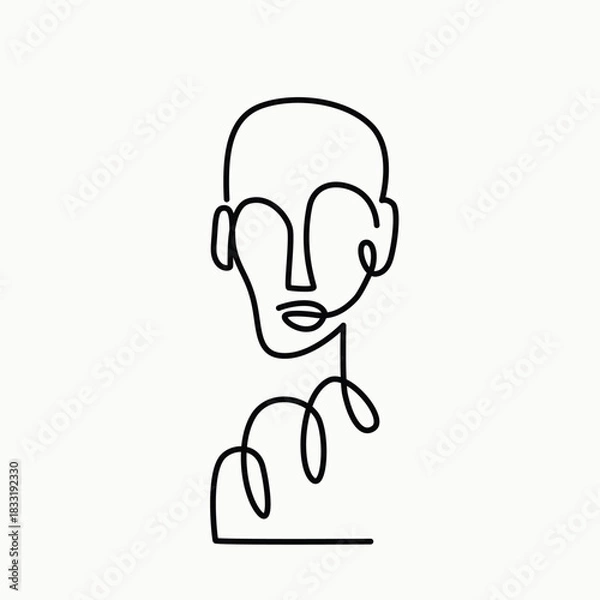 Fototapeta abstract face one line drawing. abstract face single line illustration. abstract face minimalist line art. abstract face vector art