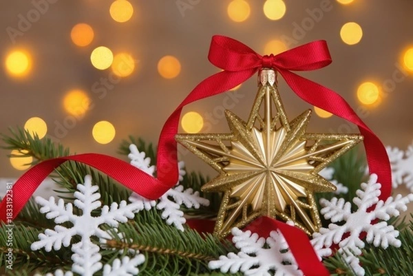 Obraz Festive holiday greeting, Vintage Christmas design with candles and berries