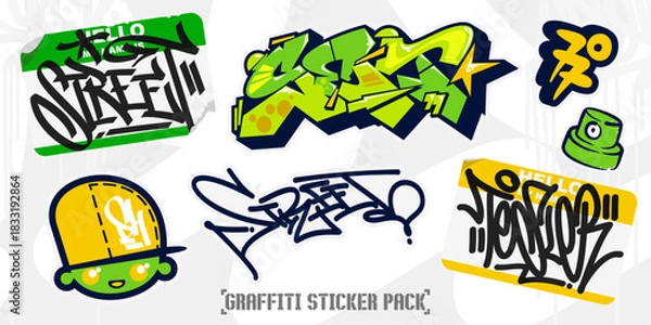 Fototapeta Cool Abstract Urban Graffiti Style Stickers With Some Street Art Lettering Template Set