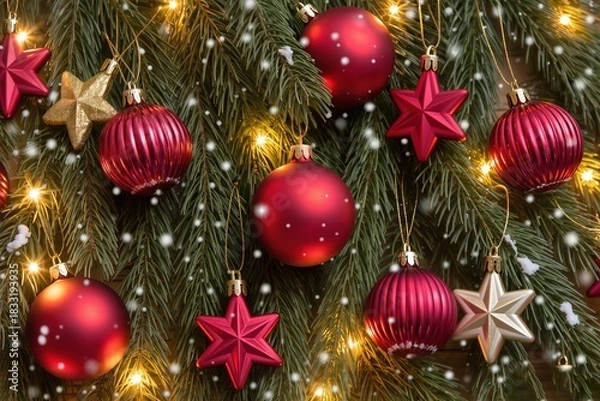 Obraz Elegant greenery adorned with sparkling holiday decorations