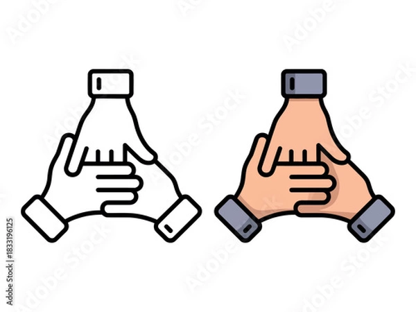 Obraz Three hands clasped together form a symbol of unity, teamwork, and support.